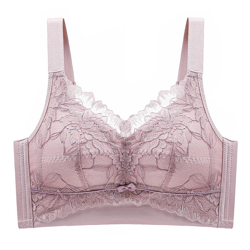 Large size thin function maintenance lace underwear women's big breasts are small and comfortable, no steel ring, sub-breasts, breathable cover bra