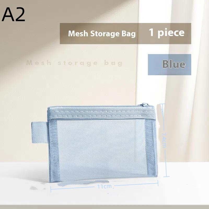 1Pc Portable Mini Zipper Mesh Storage Bag Coin Purse Small Square Mesh Coin Purse Travel Storage Carry Pouch With Zippered