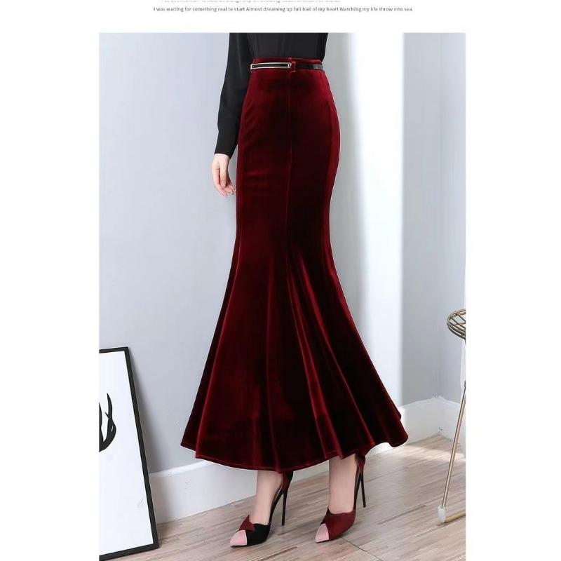 Women S High Waist Midi Fishtail Skirt Plus Size Velvet Long Skirt