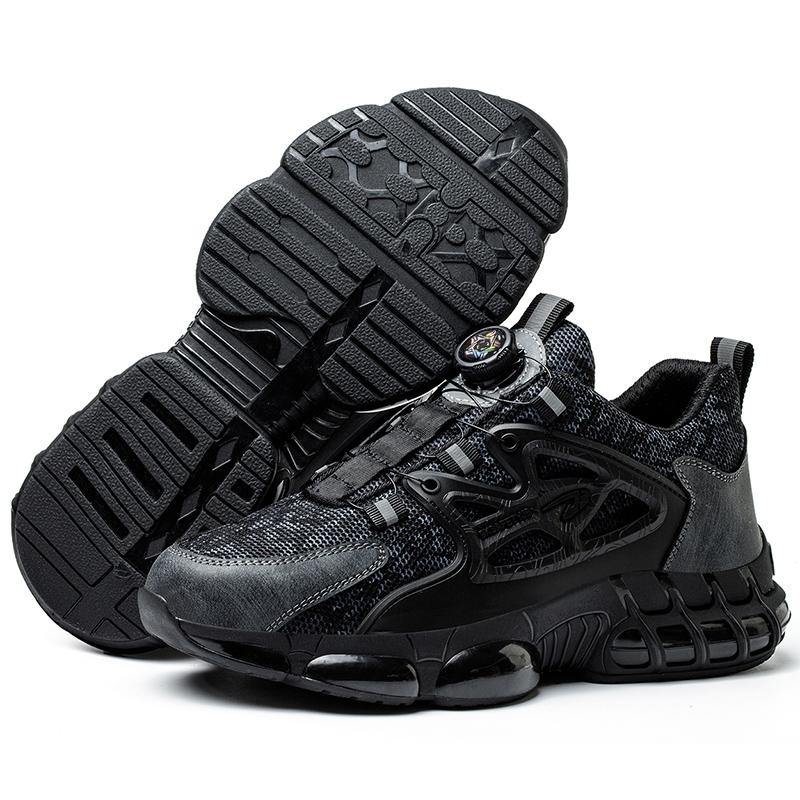 Safety Shoes For Men Steel Toe Anti-Puncture Men's Work Shoes Slip Resistant Reinforced Sole Rotating Button Fashion Sneaker