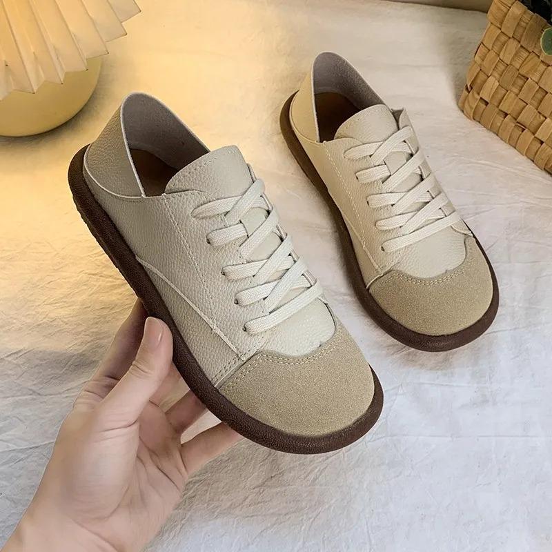 Women Sneakers Wide Toe Tie Casual Flat Shoes Round Head Color Block Sneakers Women Trends 2025  Running Shoes