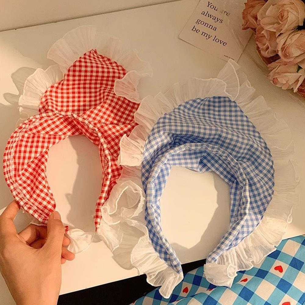 INS Lace Plaid Hair Scarf Women Korean Triangle Hair Band Travel Photo Headband Sunscreen Headscarf Girls Cotton Neckerchief