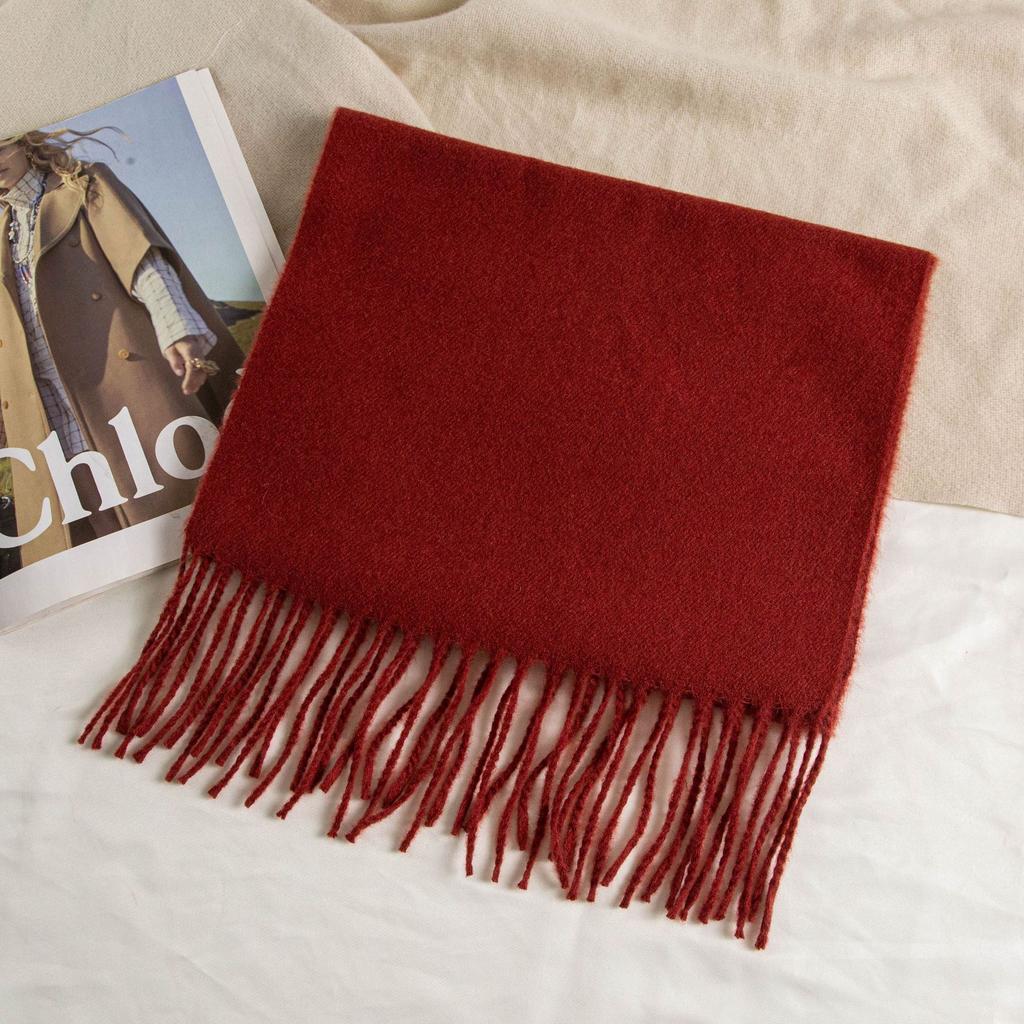 Selected Australian Wool Solid Color Scarf British Classic Unisex Couple Winter Warm Embroidered Scarf