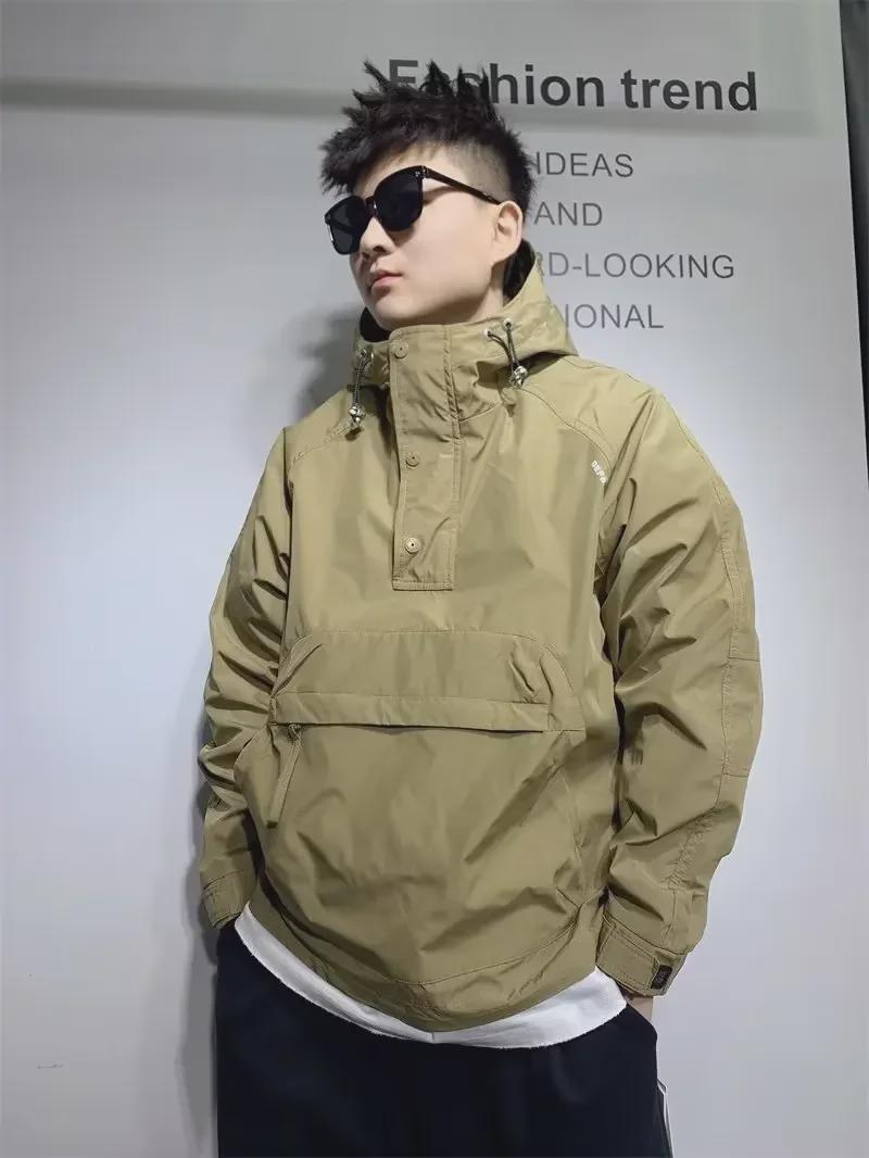 

Мужская водонепроницаемая куртка с капюшоном и полумолнией - универсальная повседневная верхняя одежда на весну/осень Large