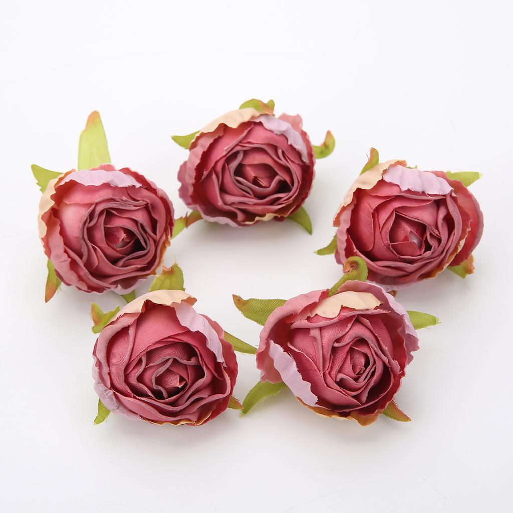 5/10Pcs 4cm Artificial Silk Tea Buds Roses Heads for Wedding DIY Wreath Scrapbook Fake Flowers Wall Decorations Home Room Decor