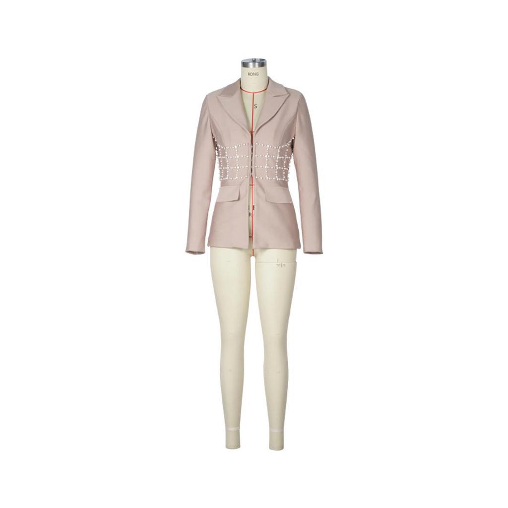 Elegant European & American Rhinestone Beaded Waist-Cinching Women's Suit Coat
