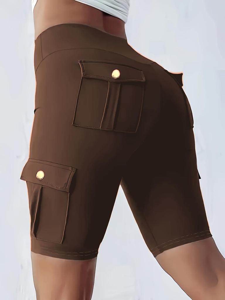 Breathable Butt-Lifting Button Pocket Yoga Shorts Slim-Fit Base Layer Pants