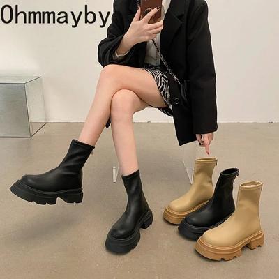 Herbst Winter Plateauabsatz Kurze Stiefel Damen Mode Damen Reißverschluss hinten Stiefeletten Britischer Stil Damenschuhe