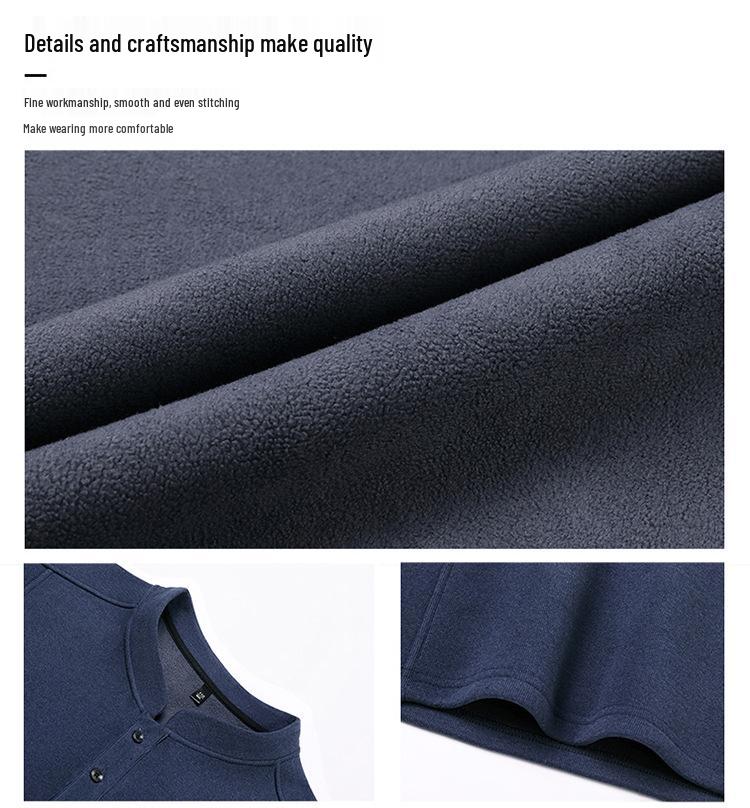 Men's Chinese Style Stand Collar Fleece Sweatshirt - Warm Long Sleeve Base Layer for Autumn/Winter