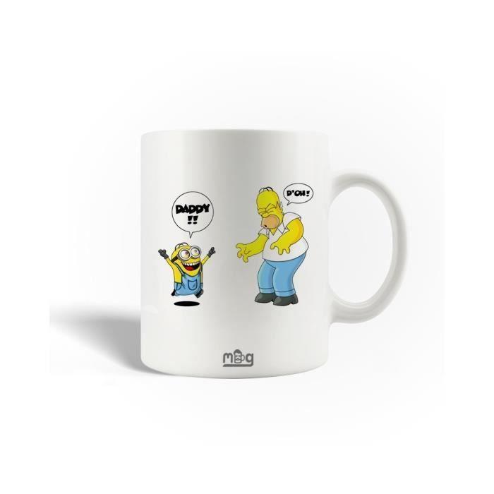 Mug en Céramique - Kevin Minion - Homer Simpson - 30cl - Compatible Lave-Vaisselle - Blanc