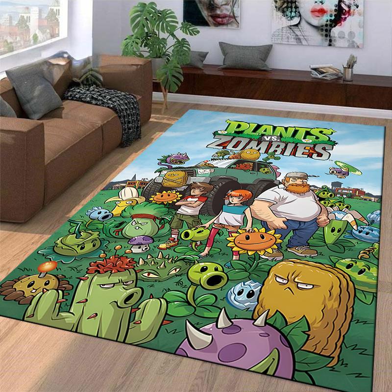 Cartoon Rug with Plants vs Zombies Theme Suitable for use as an anti-slip game mat for living room and bedroom sofas