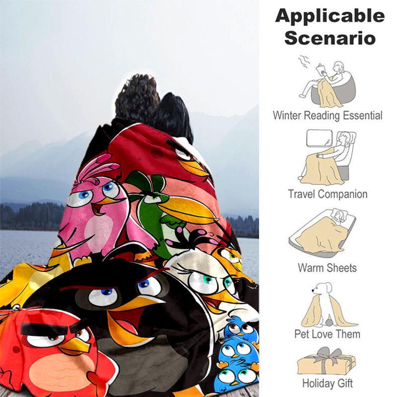 1pc Blanket angry Birds Print Design, Lightweight Blanket for Sofa, Bed- Soft &Warm, Gift for All Seasons like Christmas, Halloween