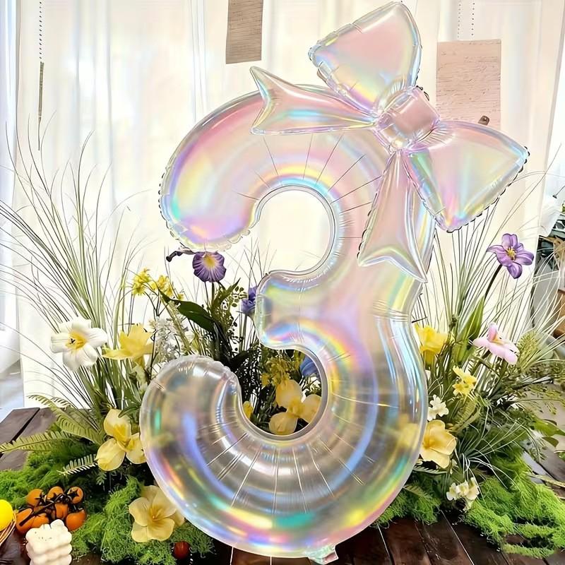 

2pcs Colorful Transparent Digital Balloon 0-9 Colorful Bow Balloon, Used for Birthday Parties and Anniversary Decoration as show