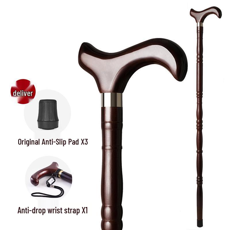 Elderly Dragon Head Solid Wood Walking Cane - Non-Slip, Lightweight, One-Piece Bamboo Hiking Stick