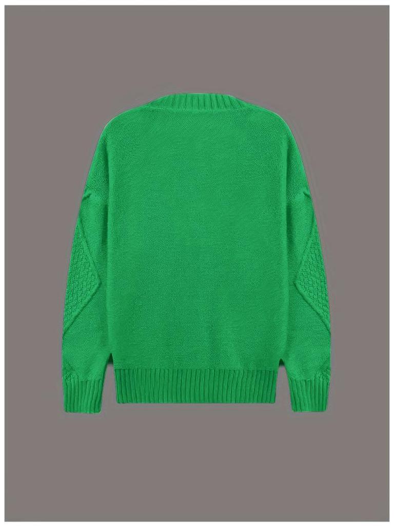 Women's European and American Casual V-Neck Cable Knit Sweater Coat - Solid Color, Autumn/Winter Pullover.