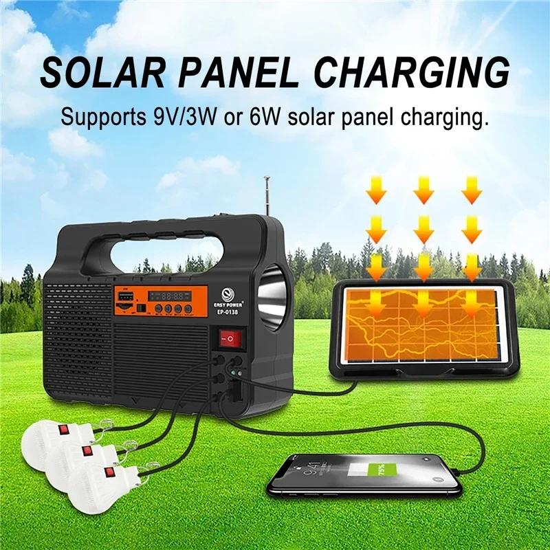 Solar Panel with 3pcs LED Bulb Highlight Power Generator Kit Energy Saving Solars Lighting with FM Radio for Outdoor Camping