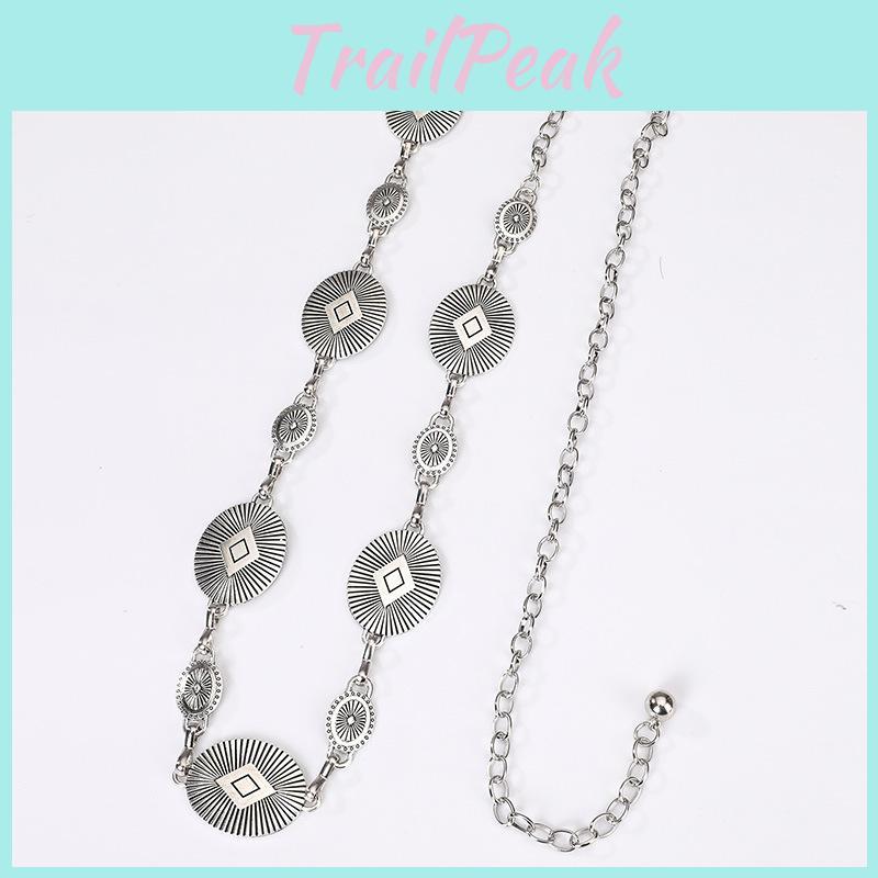 Metal Waist Silver Chain For Women With Retro Carved Buckle For Spring And Fall