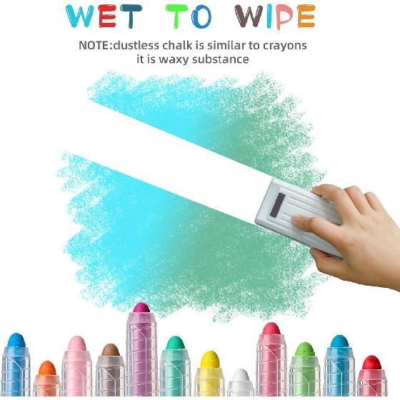 12 Pcs Dustless Chalk Colored twistable Chalk for Blackboard Doodling, Drawing, Writing, Colour Mixture