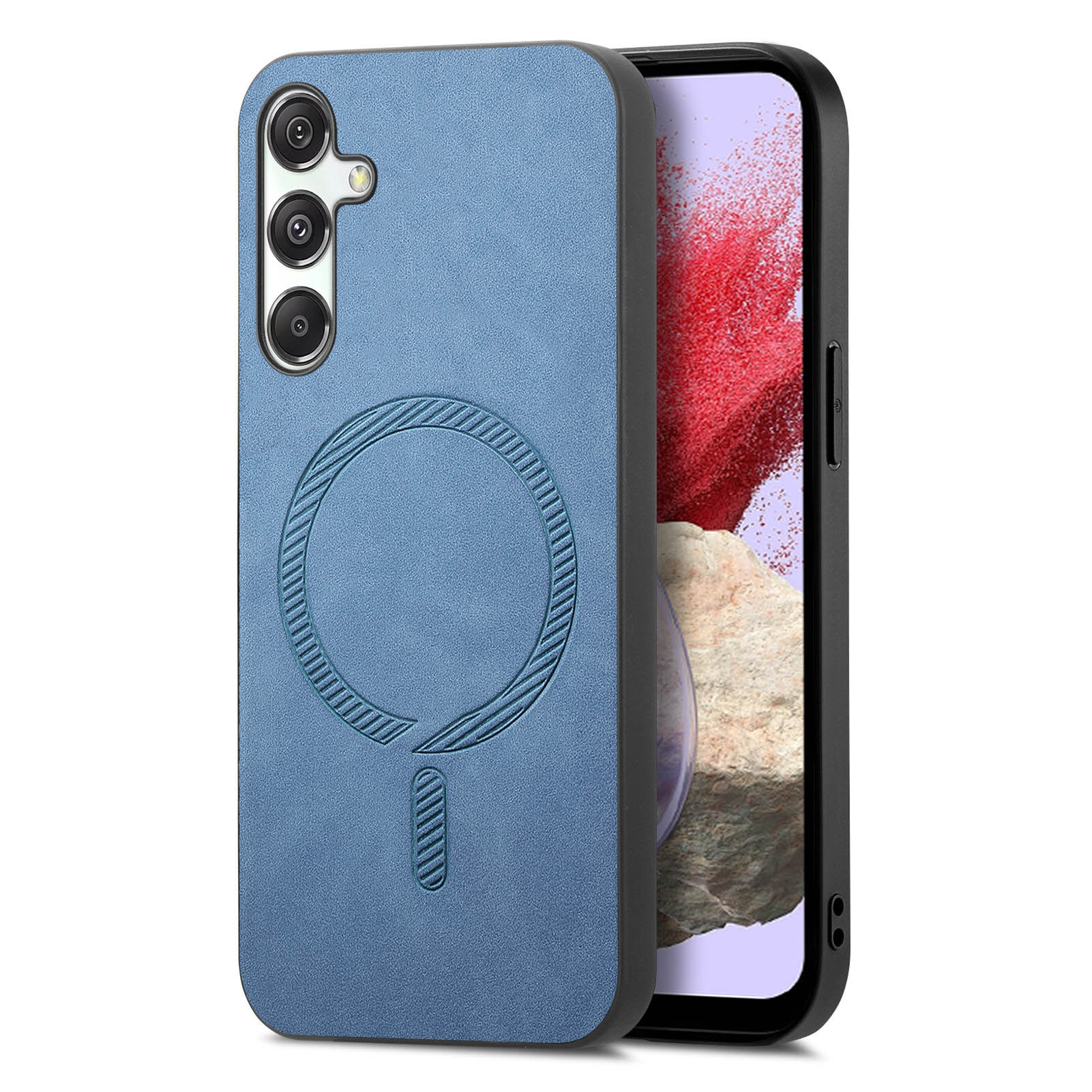 

For Samsung Galaxy M34 5G Leather Back Case Compatible with MagSafe Skin-touch Phone Cover Blue