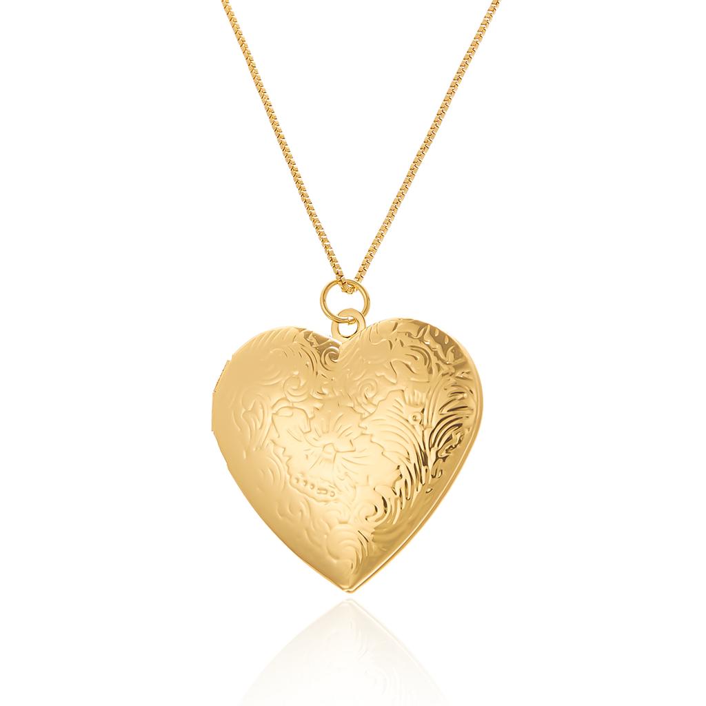 Romantic Heart Locket Pendant Necklace Vintage Gold Color Openable Photo Frame Charm Necklace for Women Men Couple Jewelry Gifts