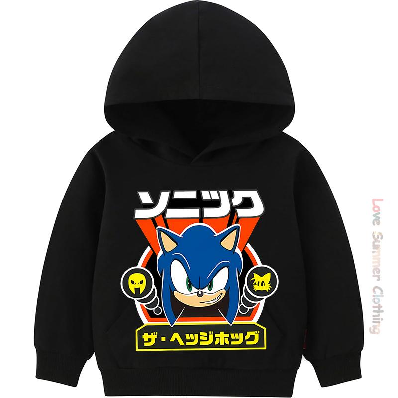 Sudadera con capucha para niños de 4 a 14 años Estampado HD de Sonic Sudadera fina para niños Sudadera con capucha de manga larga para otoño Ropa casual sencilla para niñas Poliéster