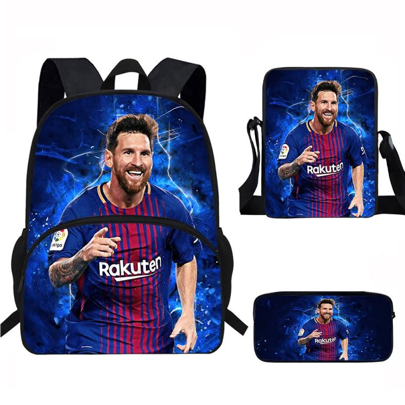 Set Zaino Scolastico per Bambini a Tema Messi con Borsa a Tracolla Astuccio per Studenti Elementari