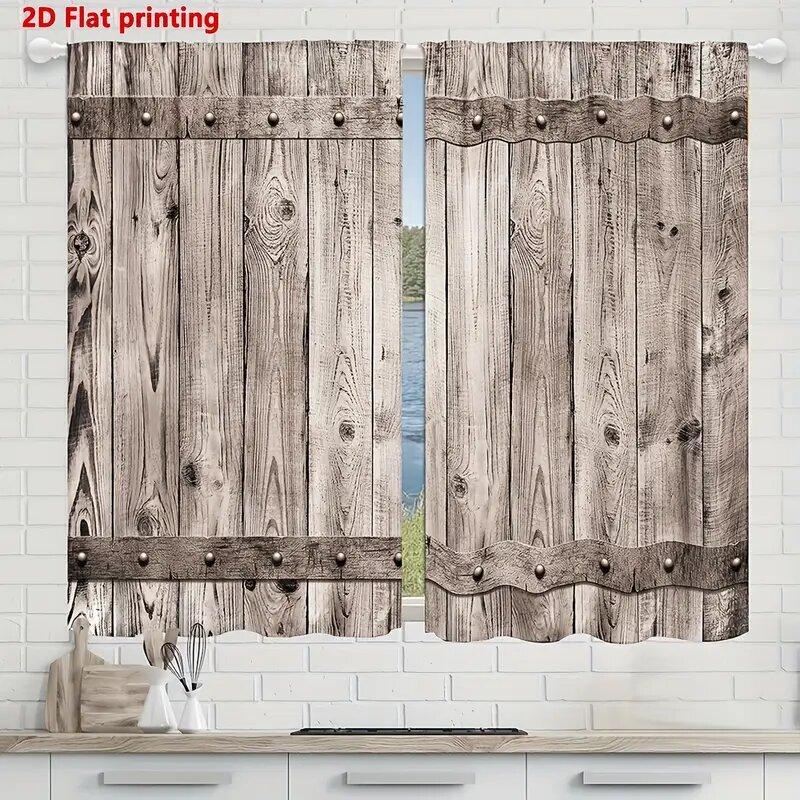 2pcs- Classic Barn Door Pattern Printed Curtains, Window Decorations, Home Decorations, Room Decorations