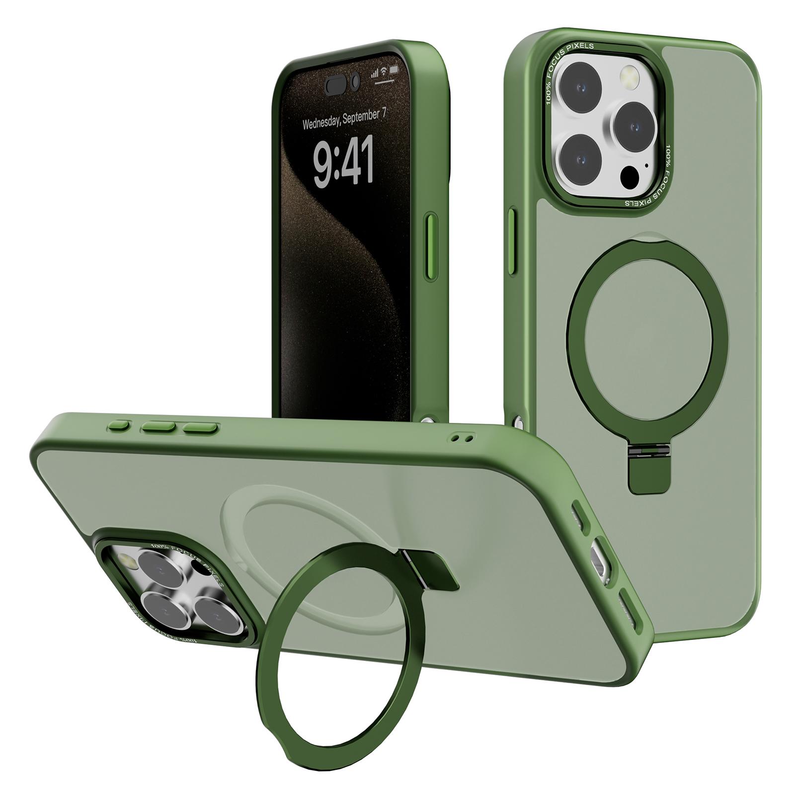 

For iPhone 16 Pro Max Case Magnetic Kickstand TPU+PC Phone Cover Matte Translucent Green