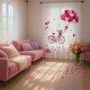 1PC Valentine's Sheer Curtain - Pink Bicycle Heart Balloon Pattern Pole Window Curtain for Romantic Decor