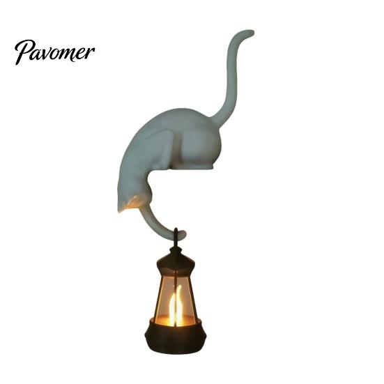Modern Entryway Decor Cat Hook with Lantern, 3D Printed LED Light Decorative Handmade Craft Wall Hook, Creative Shelf for Bookshelf Desk And