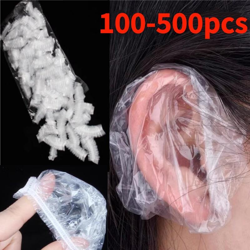 100/300/500 Pièces Cache-oreilles Jetables de Coiffure Salon Transparent Protection d'Oreilles Capuchon de Protection pour Teinture Capuchon de Protection Outil de Coiffure