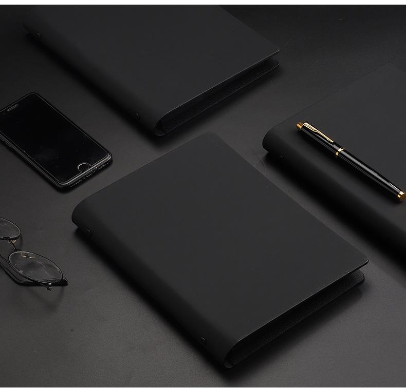 Minimalist Black A5 PU Leather Loose-Leaf Notebook with Black Card Paper Inner Pages