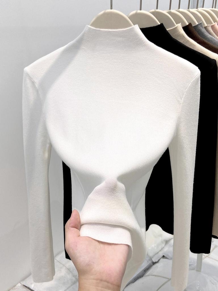 Semi-turtleneck inner bottoming shirt long-sleeved sweater solid color autumn and winter new thermal top knitted sweater women