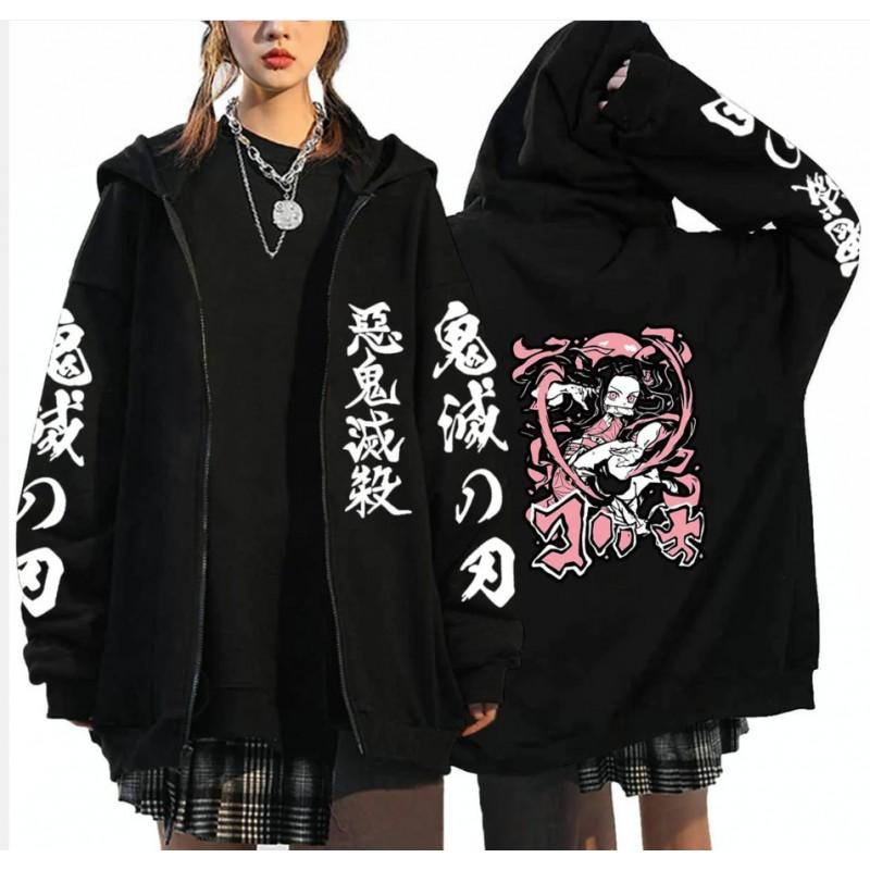 Womens Berserk Anime Print Zip-Up Hoodie Casual Loose Sweatshirt