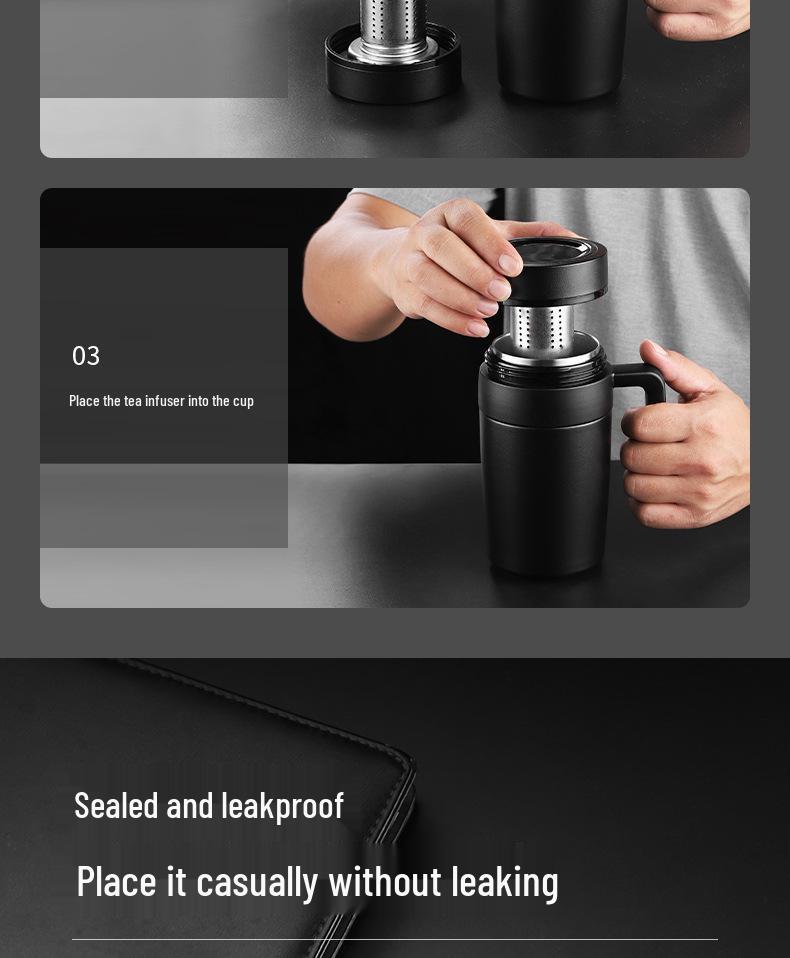 Smart Stainless Steel Insulated Mug with Handle for Tea & Water Separation, Customizable for Men & Women.