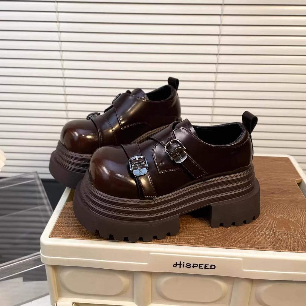 2025 spring sweet and cool platform loafers women's new versatile retro British college style small leather shoes increase height