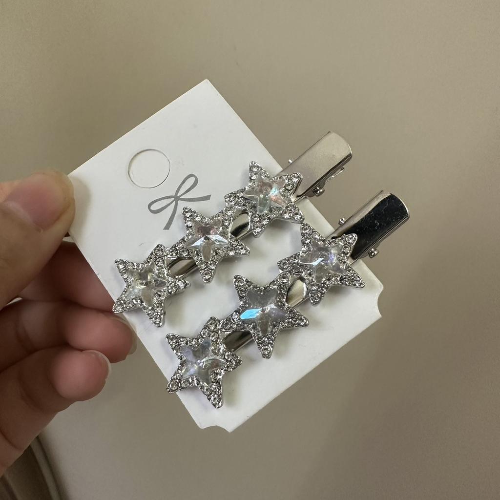 2pcs/bag Super Sparkling Rhinestone Star Hair Clips Diamond Bangs Side Clips Duckbill Clips Broken Hairpins Forehead Edge Clip