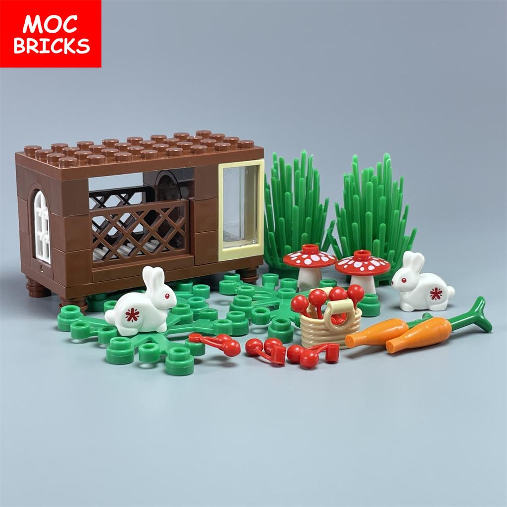 MOC Bausteine Tier Hase Kaninchen Bau 29685pb02 Bauernhaus Pinsel Stadt Modell Pädagogische Bausteine Geschenk für Kinder