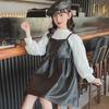 "2024 Mädchen Herbst/Winter Mode": Langarmshirt & Lederskirt Zweiteiler für Kinder"