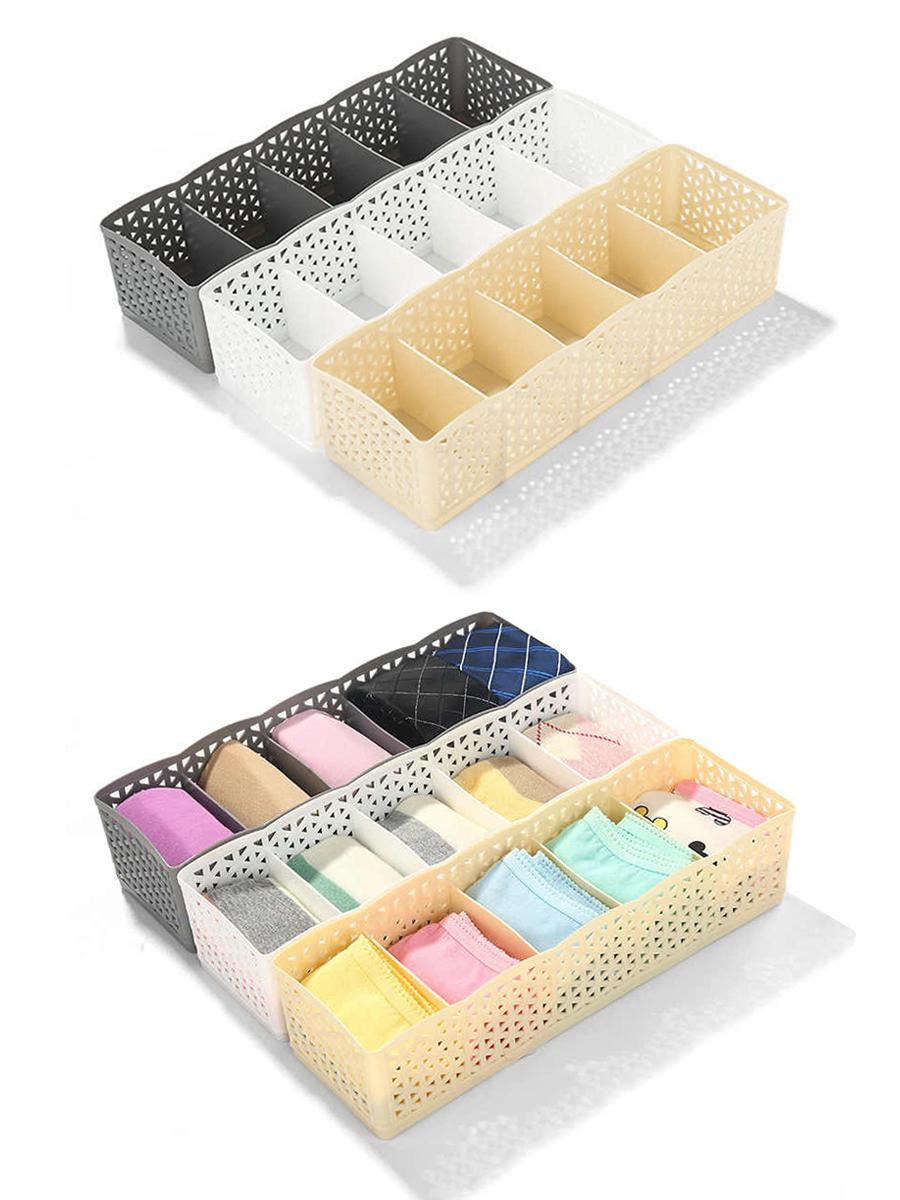 

5 Ячеек Пластиковый Органайзер Коробка для Хранения Галстук Бюстгальтер Носки Ящик Разделитель для Косметики 3шт One Size