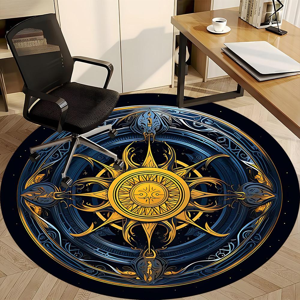 1PCCelestial Mandala Office Round Area Rug,  Mat Suitable For Office, Under Office Chairs Bedroom Living Room Home Decor, Room Deco