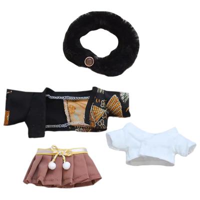 Niannyyhouse 10cm20cm Plush Kimono Set, Color Blocking, Yukata, Cotton Doll Outfit, Dress-Up (Black-10cm)