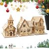 3pcs Wooden Glow Village Houses LED Luminous Table Christmas Cabin Snow House Christmas Tree Decoration Gift Window Display