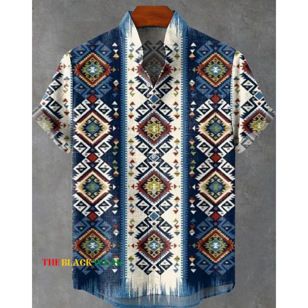 New Retro African Style Men's Retro Ethnic Tribal Short Sleeve Shirt Tops Fashion Casual Vacation Street Trend Men's Shirt Hawai