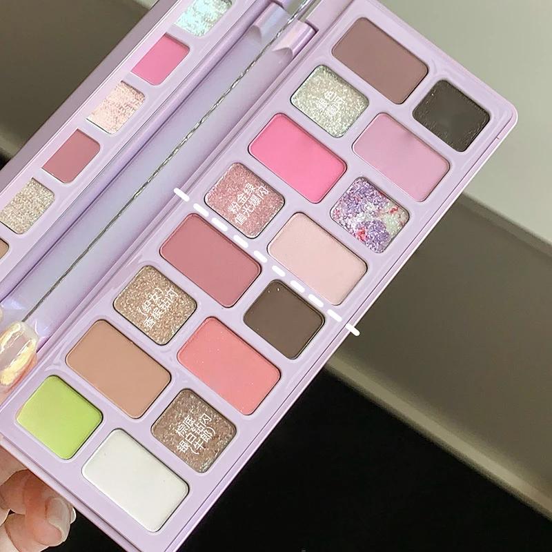 16-Color Glitter Pink Eye Shadow Smoky Shimmer Blue Green Pearlescent Diamonds Sparkling Shiny Eyeshadow Makeup Palette Cosmetic
