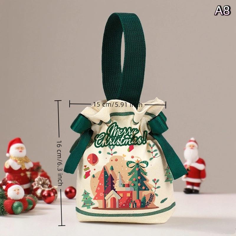 Cartoon Christmas Drawstring Apple Gift Bag Candy Cookie Packaging Bag Creativity Canvas Bag Christmas Party Decoration Kids
