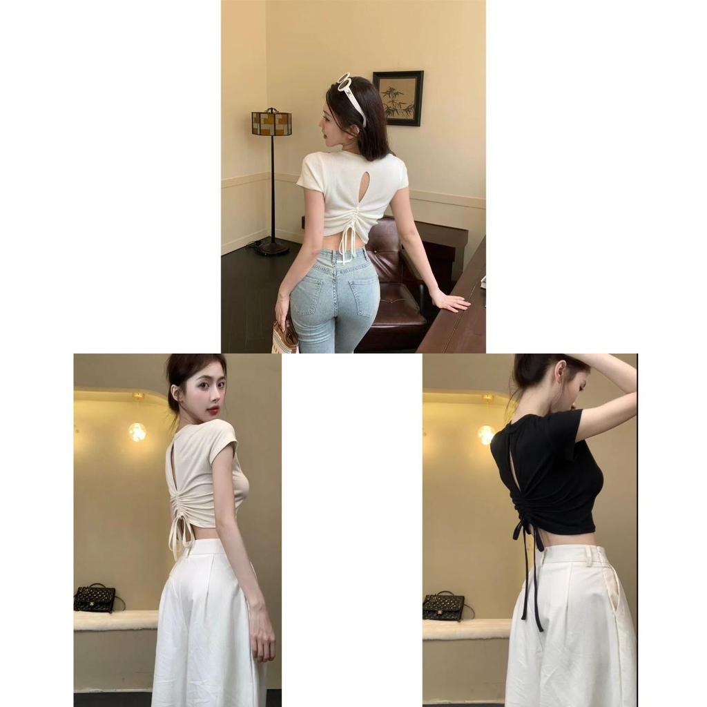 Tshirt For Women With Tiefront Design And Hollow Back For Casual Summer Wear
