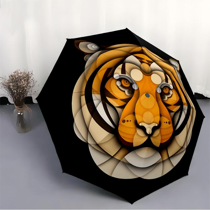 1pc Tiger Pattern Automatic Open/close Folding Compact Umbrella, 8-Rib Sturdy Canopy, Lightweight Portable, Everyday Use, Gift, Outdoor Umbrella, Trav