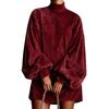 Women's Casual Solid Color Long-Sleeved Lantern Sleeve High-Neck Short Dress