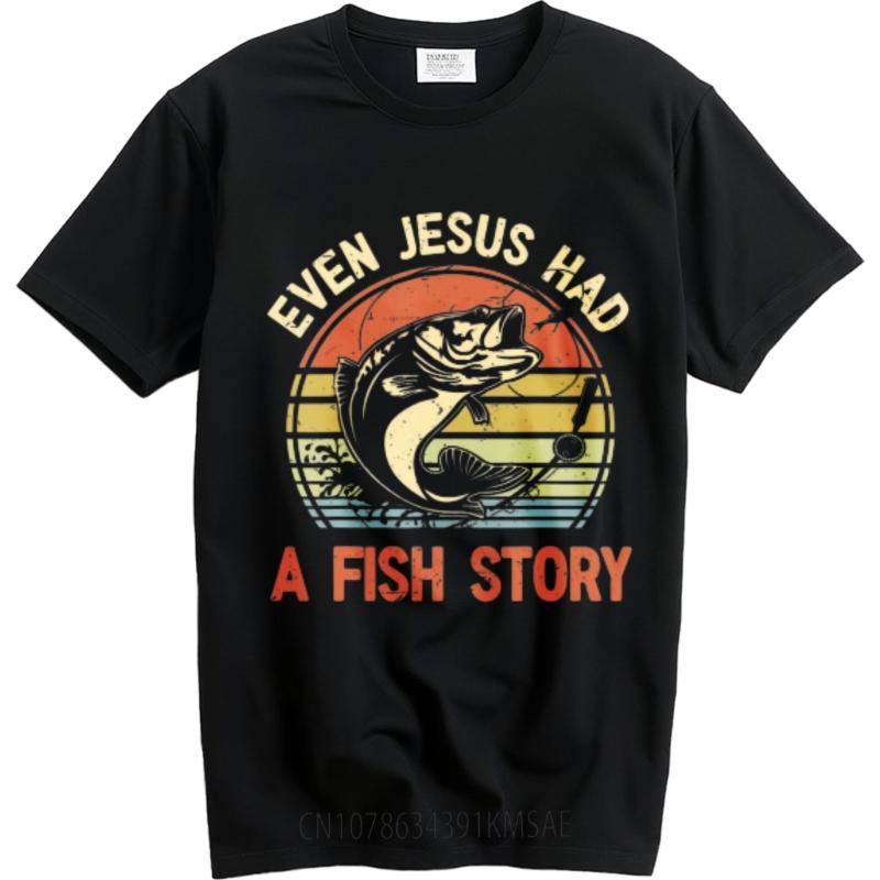 Tshirt For Unisex Breathable For Unisex Short Sleeve T Shirt Streetwear Even Jesus Had A Fish Story Retro For Him Tops Summer Tshirt